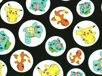 Fat Quarter  Pikachu  Black Pokemon In Circles Fabric  Pocket Monster Cotton  Fq • $2.99