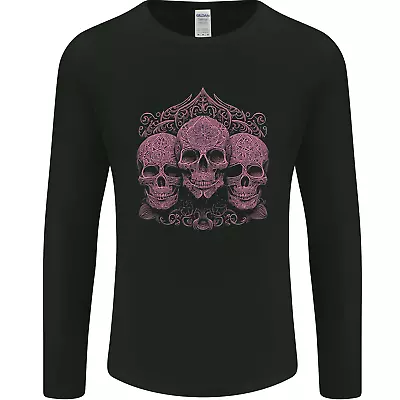 3 Ornate Pink Skulls Gothic Goth Mens Long Sleeve T-Shirt • £11.99