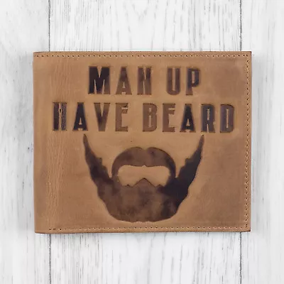 Mens Brown Leather Wallet With Beard Design By Mustard - CLEARANCE RRP £17.50 • £9.50