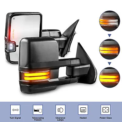 Power Heated Sequential LED Signal Tow Mirrors For 2007-14 Chevy Silverado Tahoe • $142.95