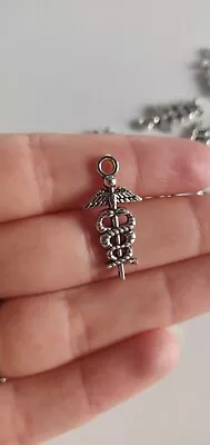 50 Tibetan Silver Medical Symbol Caduceus Snake Charm Pendant 26mm X 12mm • £3.50