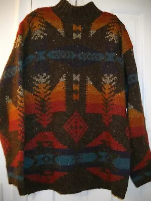 Vtg Ralph Lauren Wool Silk Indian Blanket Stadium Winter Sweater~S M L~46  CHEST • $375