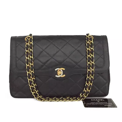 $18.50 • Buy Vintage CHANEL Paris Limited Double Flap Quilted Lambskin Shoulder Bag /2P7496