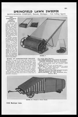 1938 Springfield Lawn Sweeper Moto Mower Co. Detroit MI Vintage Trade Print Ad • $14.95