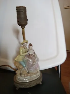 Victorian Ceramic Figurine Table Lamp On Brass Base Vintage 12in • $11.01