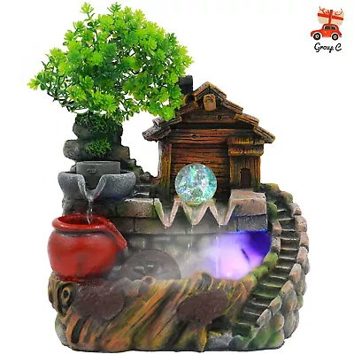 Indoor Rockery Fountain Waterfall Feng Shui Water Sound Desktop Decorat With LED • $34.20