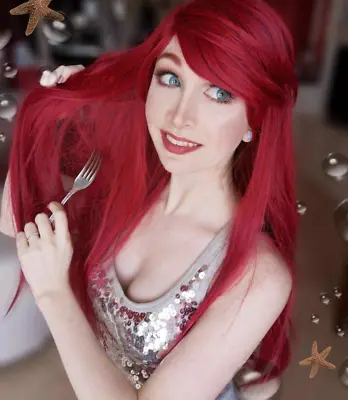 Curly Red Little Mermaid Hair Wig Women Long Wavy Halloween Cosplay Heat Resist • $49.99