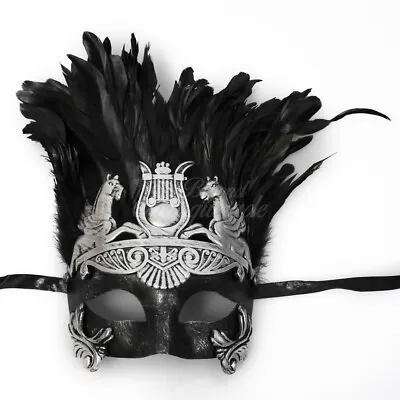 Hercules Roman Venetian Masquerade Mask For Men Feather Silver M7134 • $19.95
