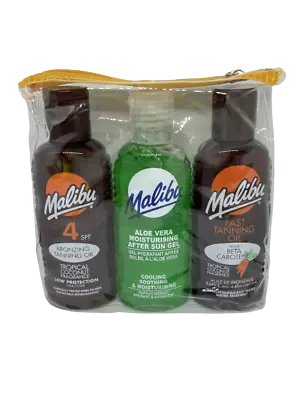 Malibu Travel Pack SPF 4 Bronzing Oil Aloe Vera After Sun Gel Coconut Tan Oil • £9.95