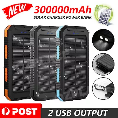 $20.85 • Buy Portable 300000mAh Power Bank Solar Panel Dual USB External Battery Pack Charger