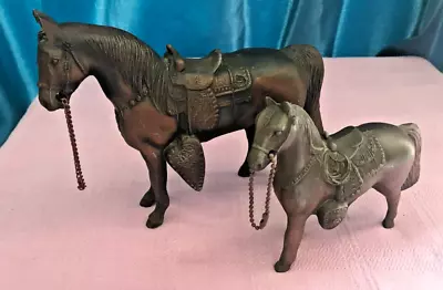 Vintage Horse Figures  (2) Chains Saddles Coppertones Cast Iron • $8.99