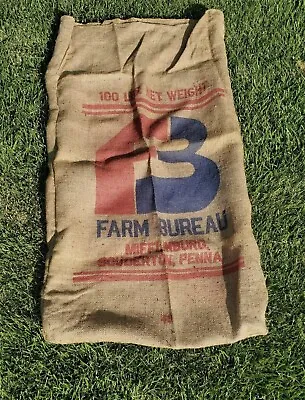 Vintage 1982 Burlap Sack Feed Bag 100 Lbs Penna Farm Bureau Mifflinburg PA • $19.99