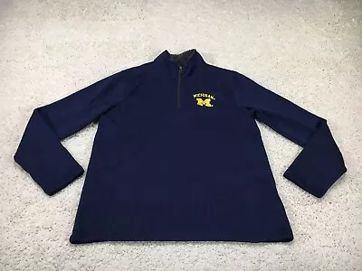 Michigan Wolverines Sweater Mens Medium Blue Champion 1/4 Zip Polyester Preppy • $12.44