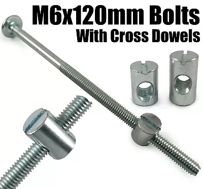 M6 X 120mm Furniture Connector Bolts & Cross Dowel Barrel Nuts Joint Fixing Unit • £3.40