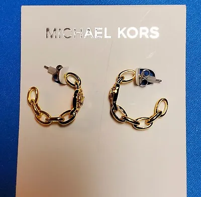 Michael Kors Gold Tone Chain Link MK Logo Hoop Earrings - NEW • $29.99