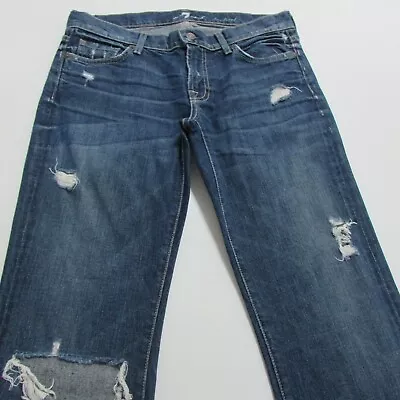 7 For All Mankind Jeans Womens W30 L35 Blue Bootcut Ripped Denim USA • $24.95