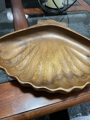 Vintage Monkey Pod Wood Clam Shell Bowl Serving Dish Made In Philipines Euc • $10