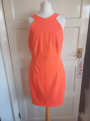 Karen Millen Bright Orange Bodycon Dress With Halter Neck Detail Straps Uk 12 • £35