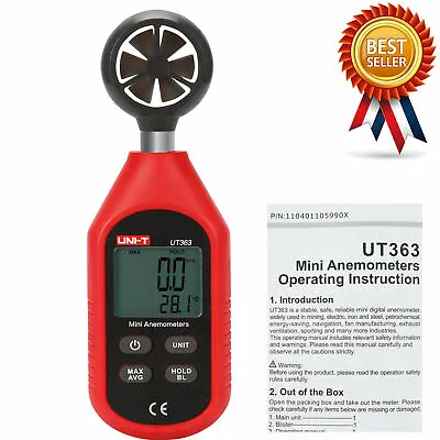 UNI-T UT363 Digital Mini Wind Air Speed Meter Anemometer Speed Temperature Te ✦K • $17.78