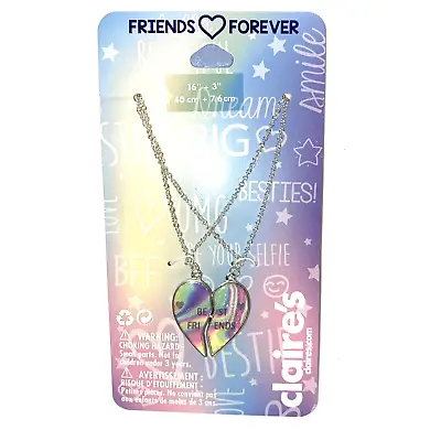 Claire's Pair Of Silver Colour Best Friend Necklaces Rainbow Half Heart • £3.99