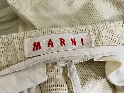 MARNI VINTAGE 90s LINEN BUTTON FLY TROUSERS ECRU GREY STRIPE UK8 EXC.COND • $63.15