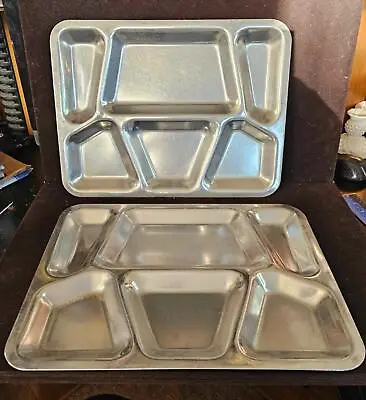 2 Metal Cafeteria Lunch Food Trays School Prison Military 15 1/2  X 11 1/2  • $18.71