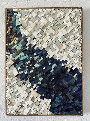 Mosaic Wall Art Natural Stone Shiny Smalti Glass Blue&white Coastalabstract • $125