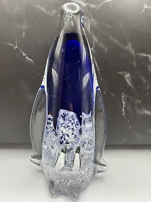 Large Blue Murano Art Glass Penguin W/Baby Penquins Inside Paper Weight 8  Tall • $24.65