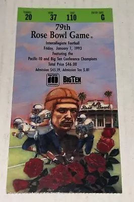 1993 Rose Bowl GAME USED Logo Ticket Stub Pasadena Big 10 Michigan Washington • $36.74