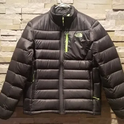 North Face Mens Small Grey Goose Down Winter Puffer Jacket Green Bubble Coat S • $230