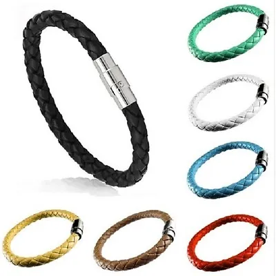 £4.95 • Buy Leather Braided Wristband Wrist Strap Band Bracelet Bangle Magnetic Clasp A5 Uk