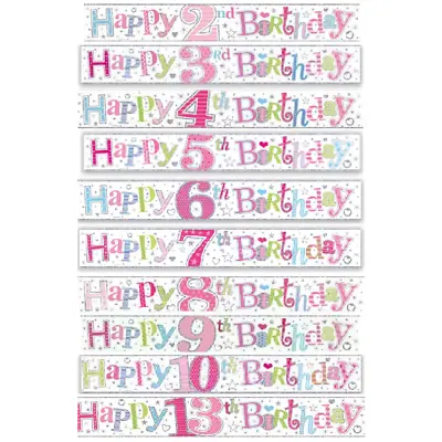 £1.96 • Buy 9ft Happy Birthday Pink Holographic Stars Foil Banner Girl Party Decoration