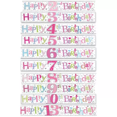 £1.96 • Buy 9ft Happy Birthday Pink Holographic Stars Foil Banner Girl Party Decoration