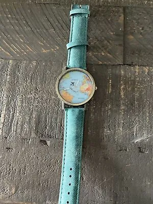 Mini World Quartz Unisex Watch Map Of The Worldblue Band. B44 JH6 • $7.19