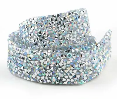 Crystal AB Rhinestone Bridal Belt Trim Thin Iron On Snagless 2 Cm X 1 Yard • $11.99