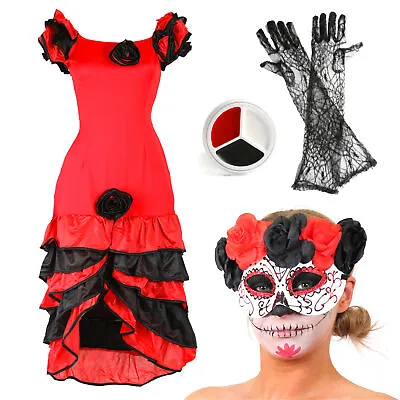 Ladies Day Of The Dead Fancy Dress Costume Halloween Coco Frida Womens Zombie • £25.99