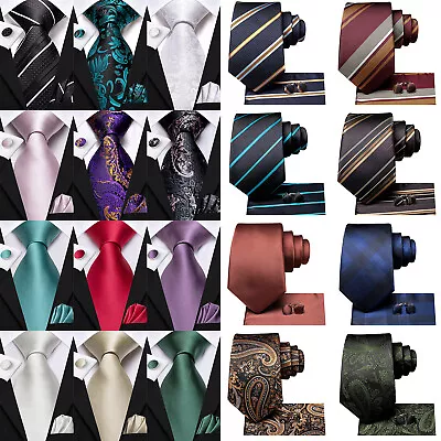 Mens Tie Set Plaid Neckties Formal Business Wedding Pocket Square Cufflinks • $25.98