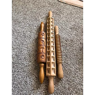 Vintage Wooden Ravioli Press/ Springerle Rolling Pin Bundle • $60