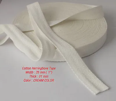 25mm Cream Cotton Herringbone Webbing Upholstery Bias Apron Edging Bunting Tape • £2.99