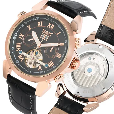 JARAGAR Men's Watches Tourbillon Design Mechanical Automatic Leather Strap Watch • £37.91