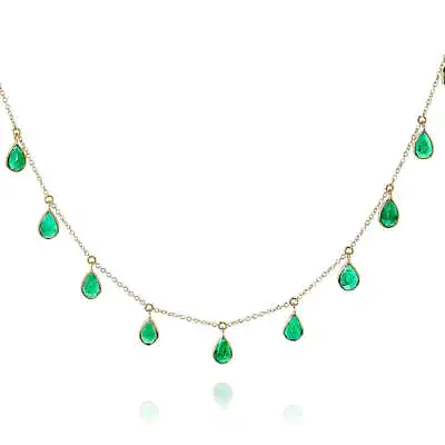 Pear Shape Emerald With Drops 18k White Gold Necklaces • $1200