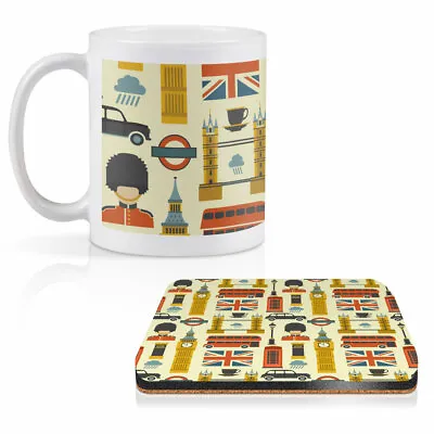 Mug & Square Coaster Set - London Icons England Tourism   #3988 • £9.99