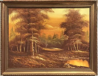 Vintage Original Oil Painting On Canvas Forest Scenery Framed Large 71cm • £64.90