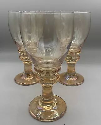 Set Of 3 Libby Splash Iridescent Gold Amber Water/ Tea Goblets Glass Retired • $18