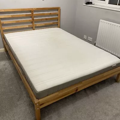 Ikea Used Wooden Double Bed Frame And Mattress • £46