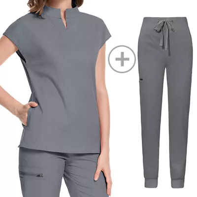 Women Stretch Jogger Scrub Set Medical Nursing Uniforms Yoga Pants 2+8 Pocket • $35.56