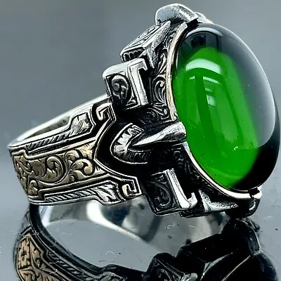 Man Handmade Ottoman Style Emerald Ring 925k Sterling Silver Gift For Him • $85