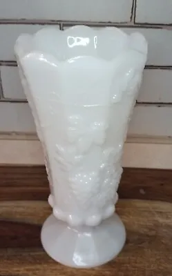 Vintage Westmoreland Milk Glass Paneled Grape Pattern 9  Bell Rim Footed Vase • $14.99