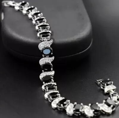 £9.83 • Buy Cute Ladies Art Deco Black White Topaz Craystal Tennis Gemstone Bangle Bracelet