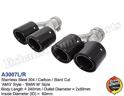 Exhaust Tips Quad Tailpipe Dual PAIR Carbon Mercedes AMG Golf 7 R BMW M Style • $586.04